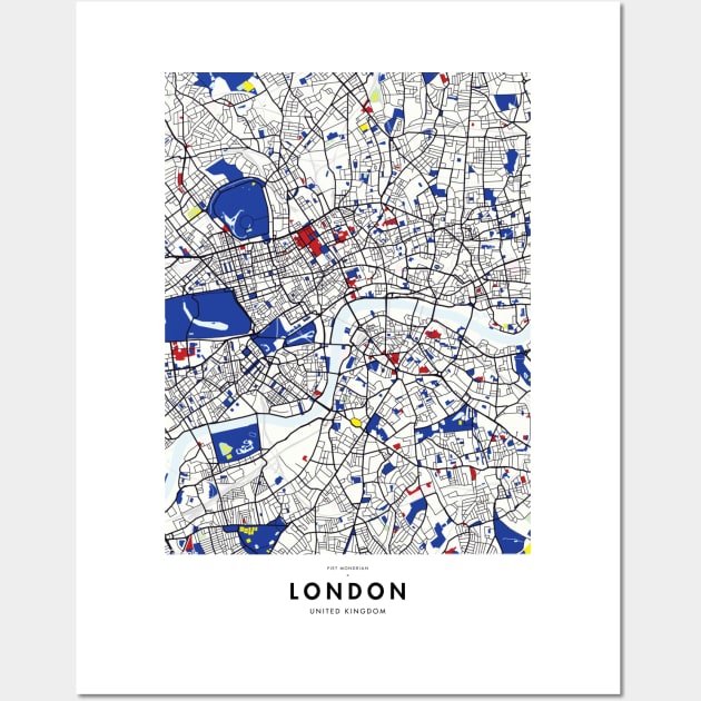 London (United Kingdom) Map x Piet Mondrian Wall Art by notalizard